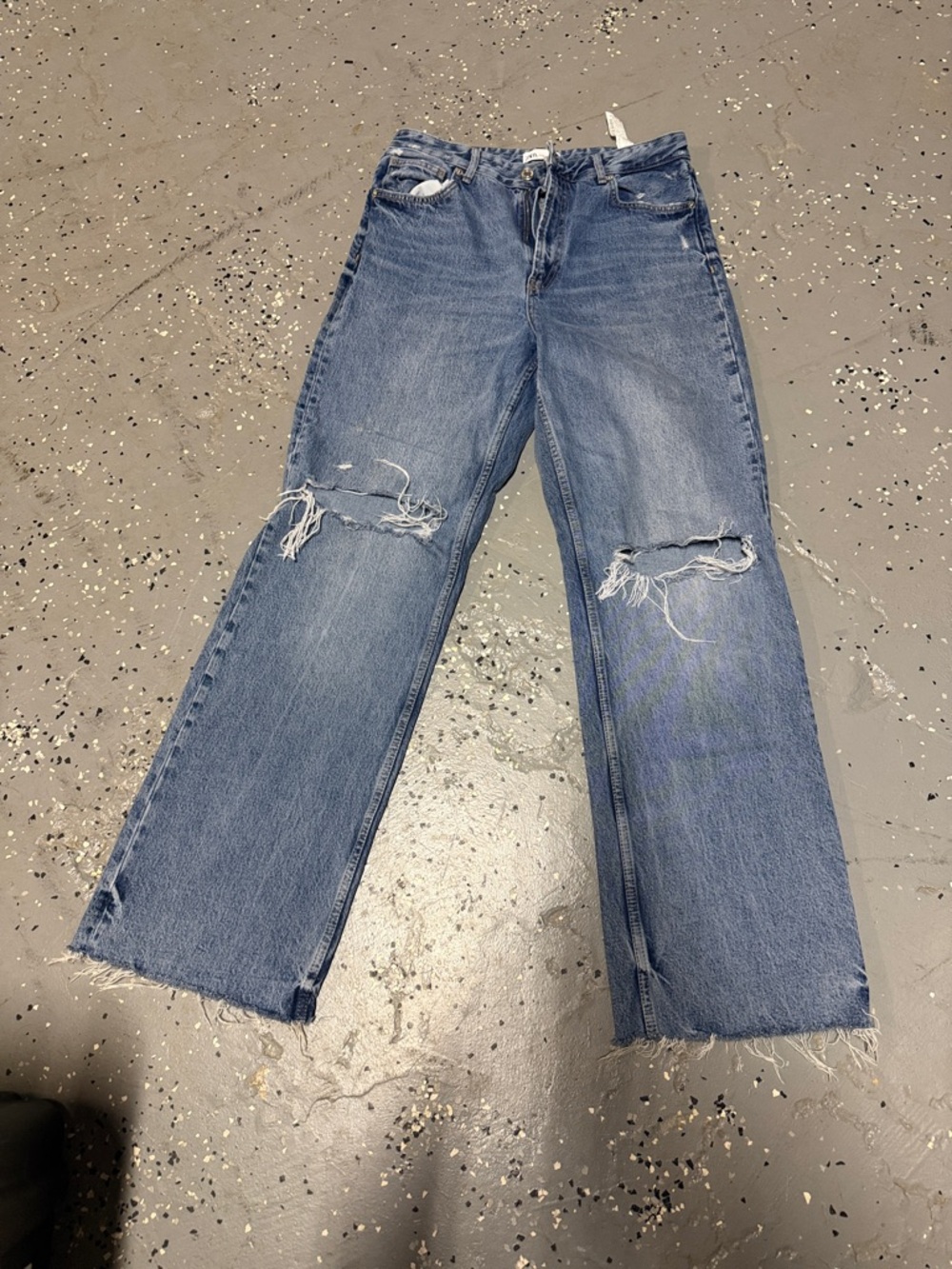 Zara Light Blue Distressed Wide-Leg Jeans
